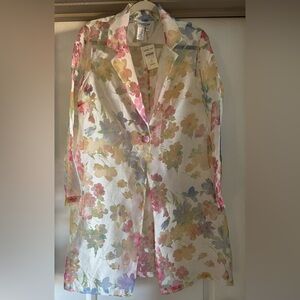 NWT Women’s Coldwater Creek Sz. 10 Semi Sheer Artsy Floral Jacket Trench Career